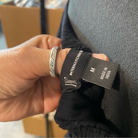 INC Dress Woman’s Medium High-Low Midi Peasant Ruffled Hem Off Shoulders Black - Picture 4 of 16